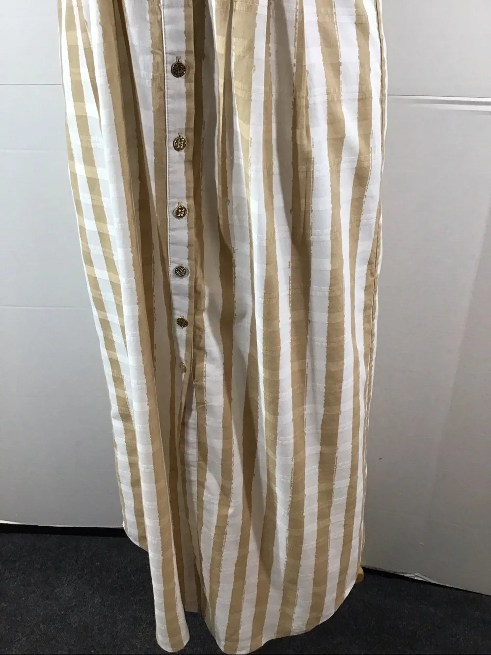 Emily McCarthy Georgia Striped Button-Front Shirt Dress in sand stripe S - Picture 4 of 12